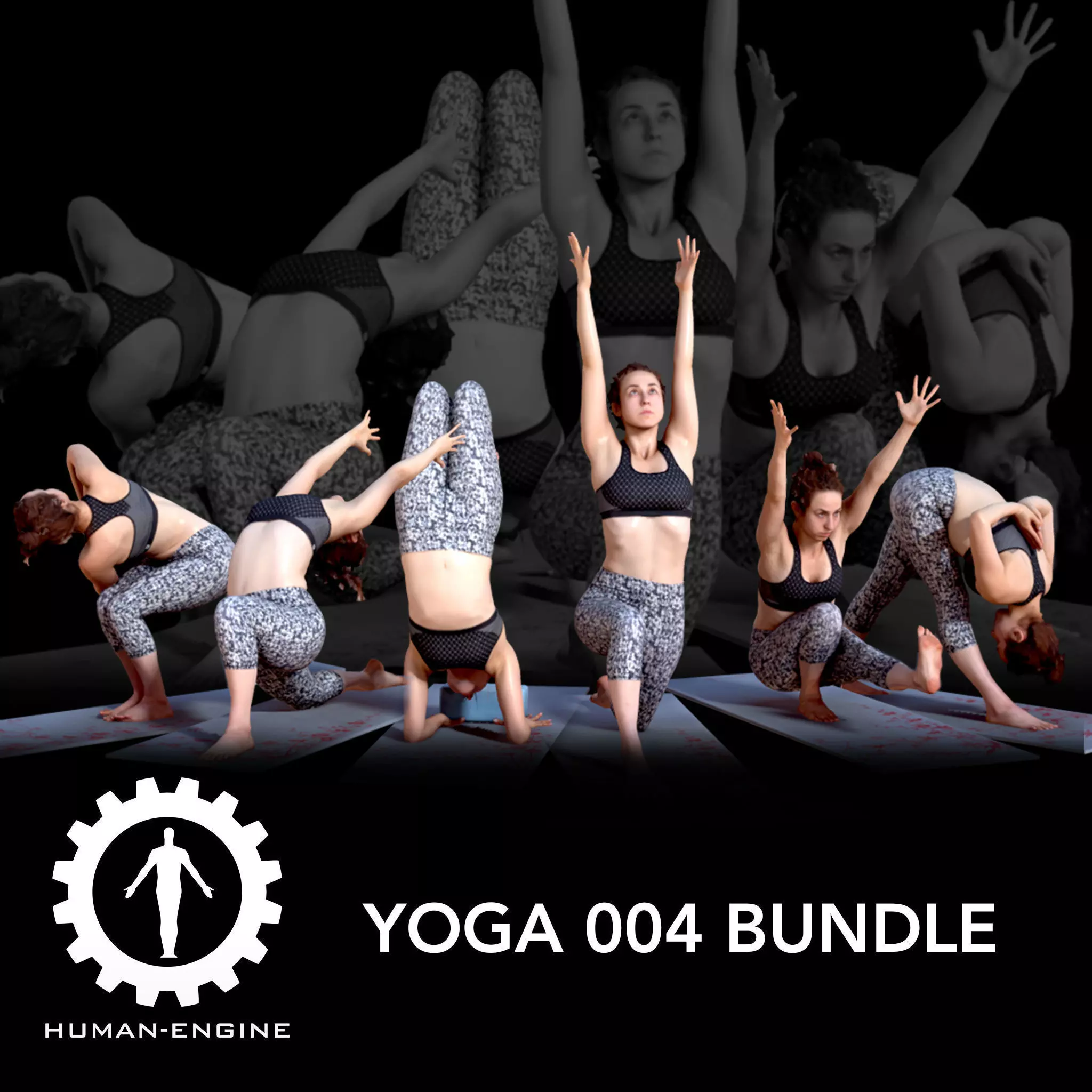 Various Yoga Female Poses with Mat 004 Bundle 3D model_0