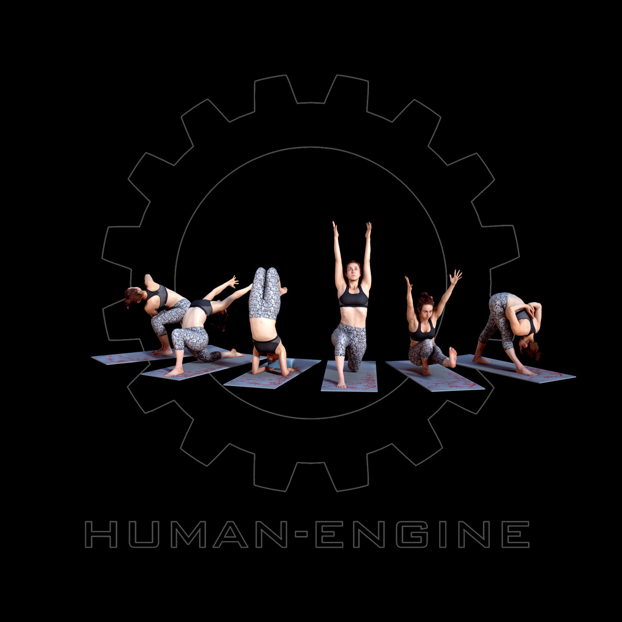 Various Yoga Female Poses with Mat 004 Bundle 3D model_1