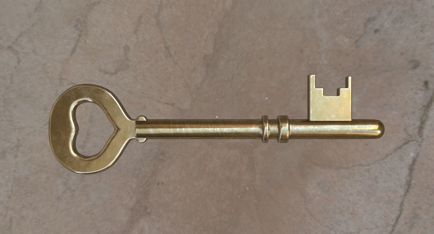Gold key 3D model Low-poly 3D model_2