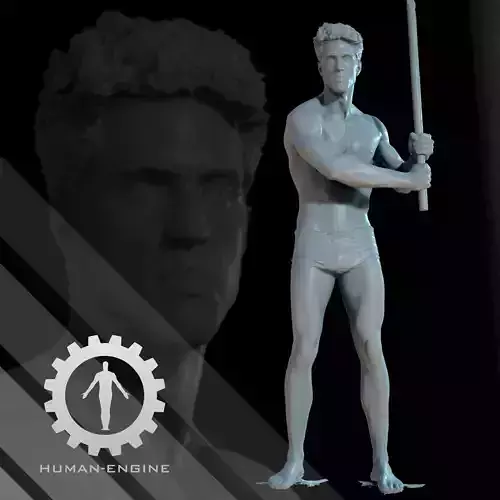 Male Scan - Mick 007 Holding a Stick Low-poly 3D model