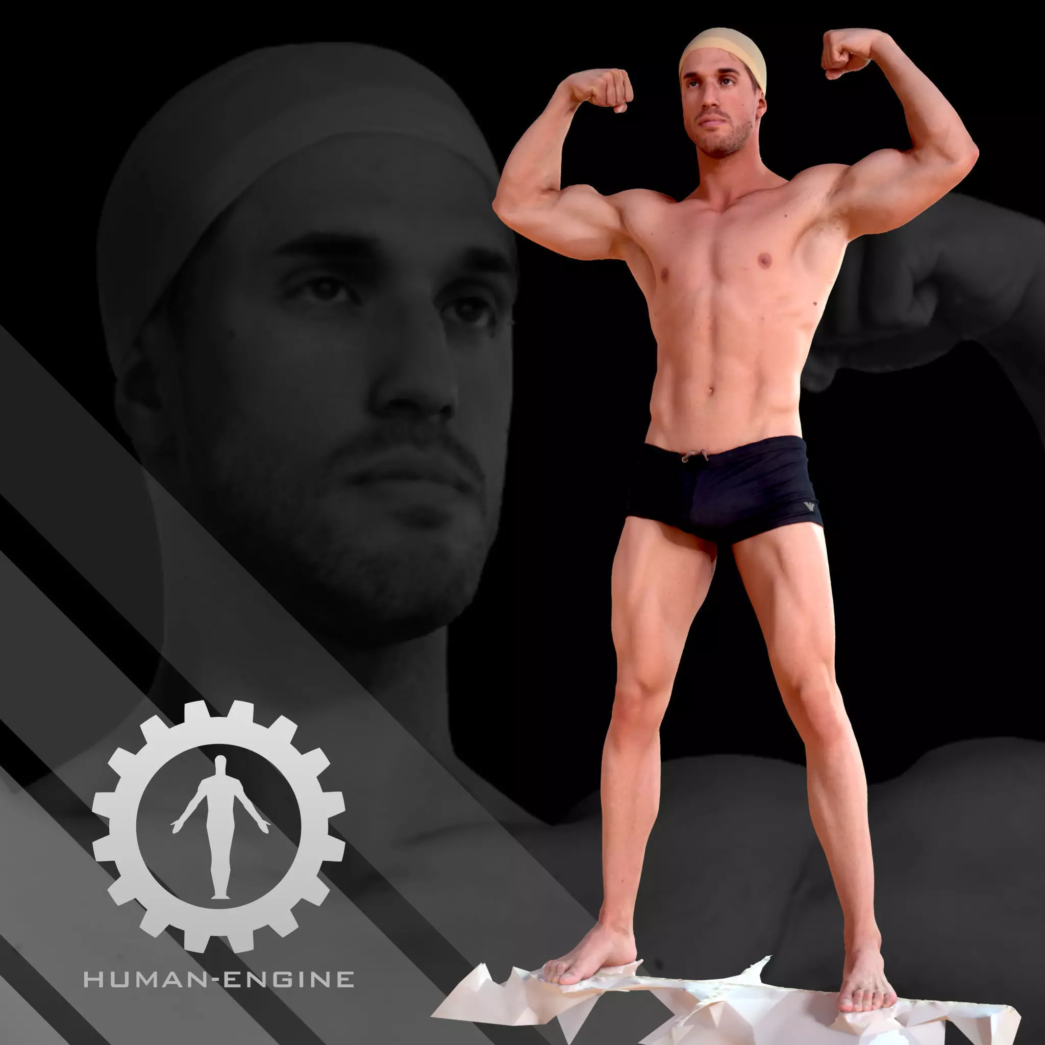 Male Scan - Mick 009 Muscle Pose Low-poly 3D model_0