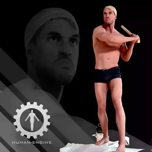 Male Scan - Mick 011 Holding a Stick Pose Low-poly 3D model
