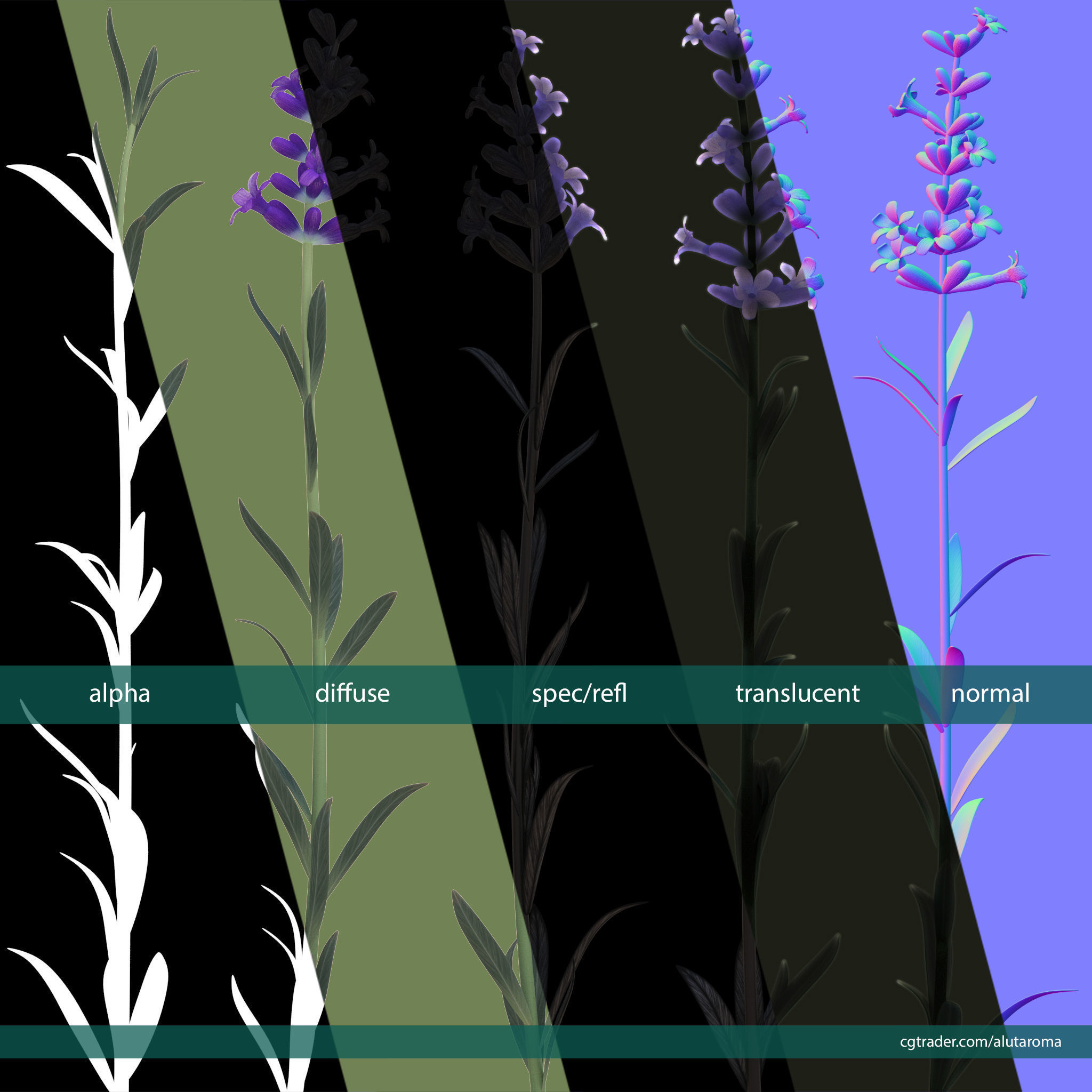 Lavender LOW POLY very detailed texture Low-poly 3D model_3