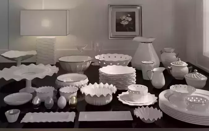 Luxurious Porcelain set dinnerware dishware  plate collection 3D model