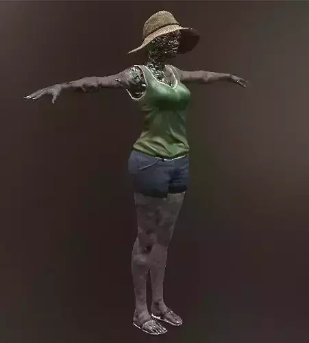 Zombie Female with Hat Low-poly 3D model