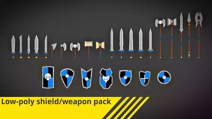 Low-poly weapon-shield pack