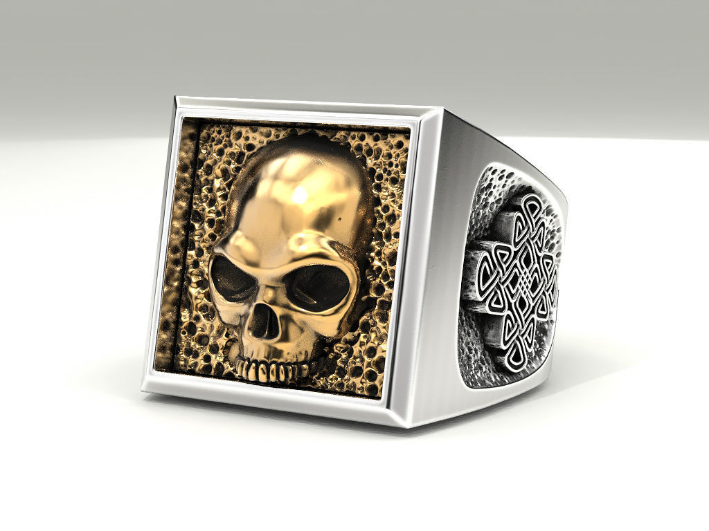 Ring skull and Celtic pattern 3D print model_1