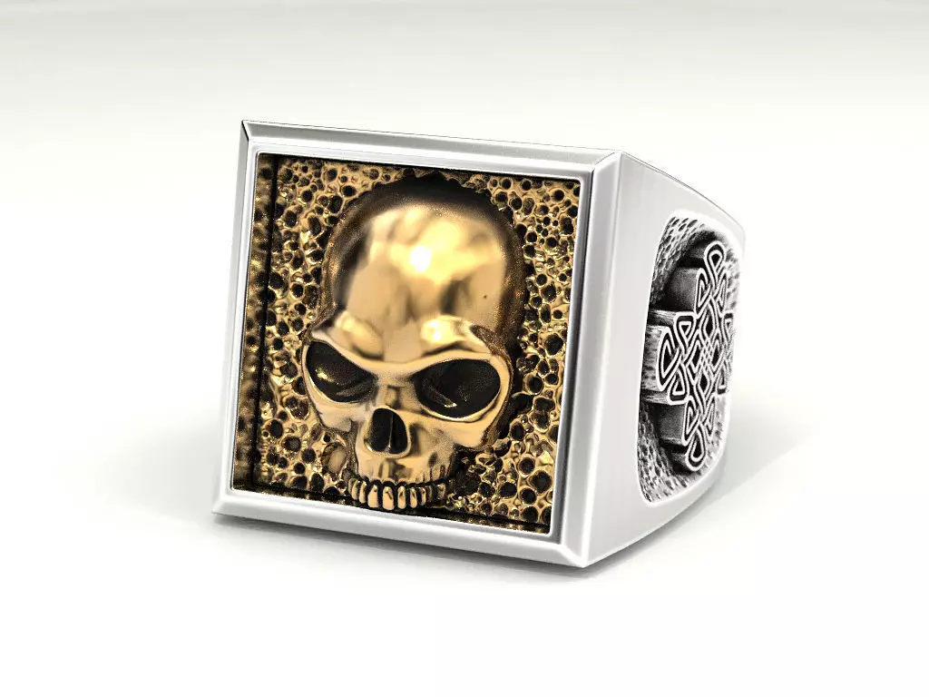 Ring skull and Celtic pattern 3D print model_0