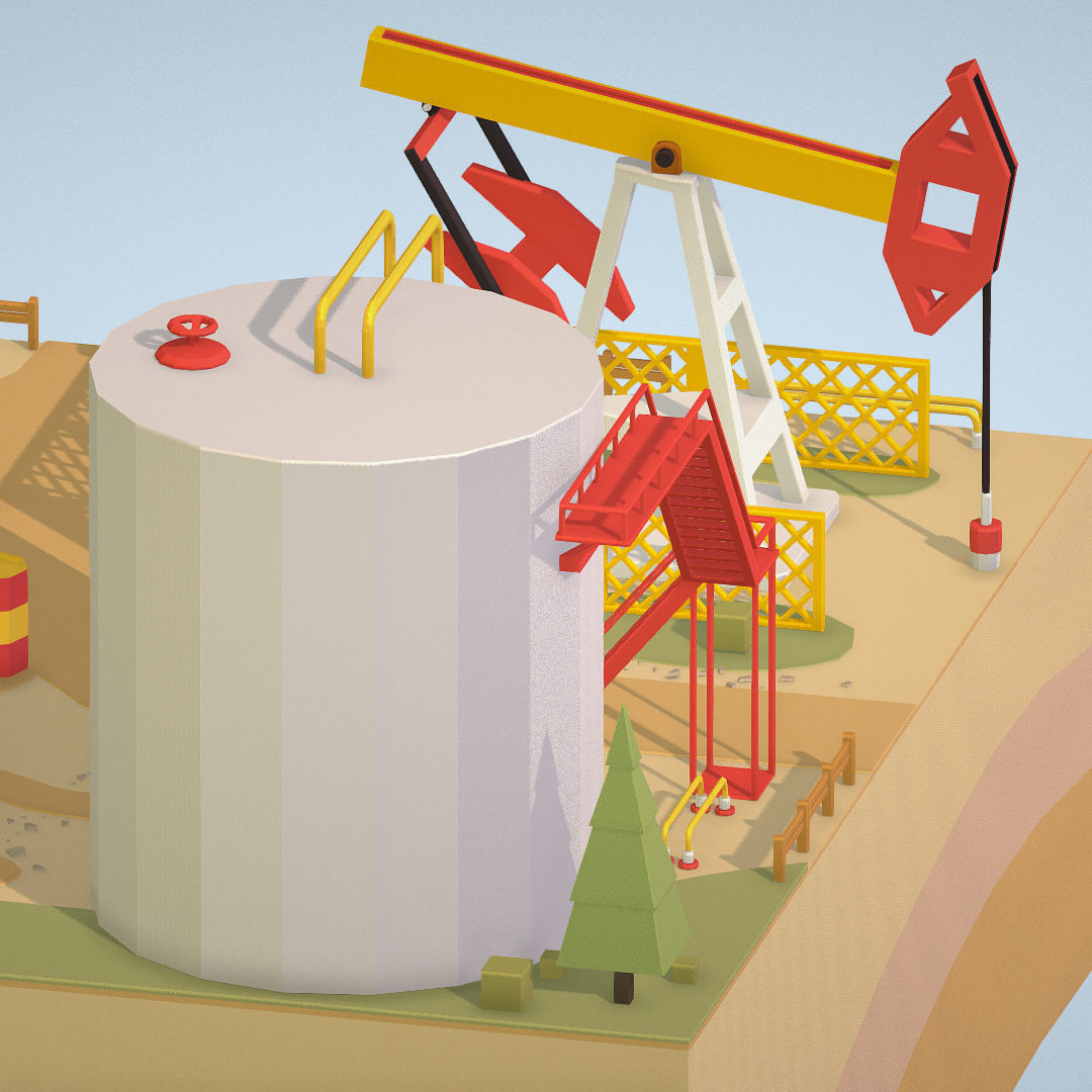 Isometric oil field extracting crude oil Low-poly 3D model_25