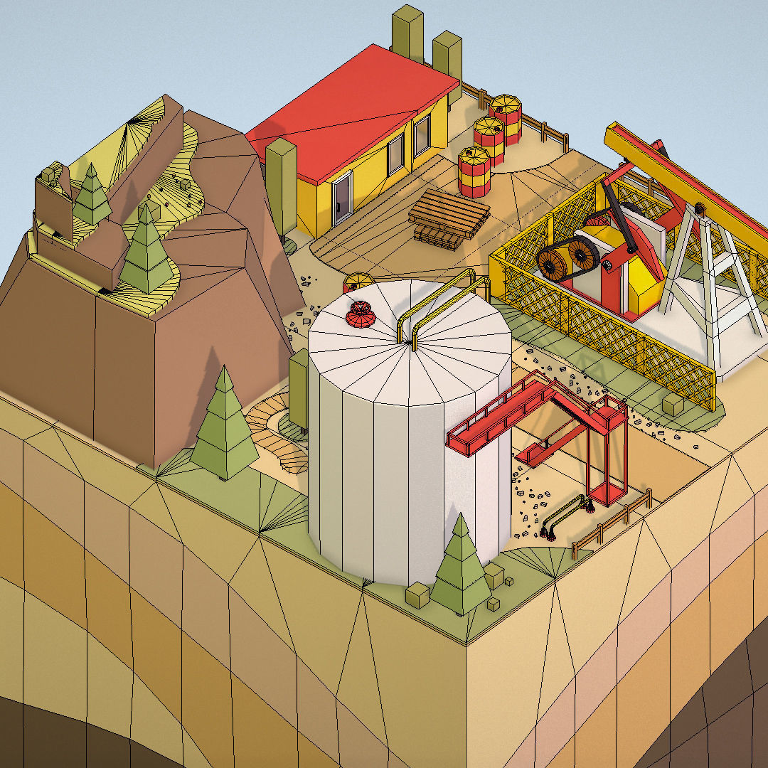 Isometric oil field extracting crude oil Low-poly 3D model_23