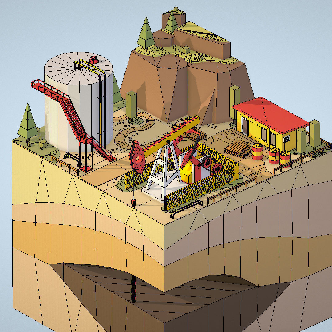 Isometric oil field extracting crude oil Low-poly 3D model_22