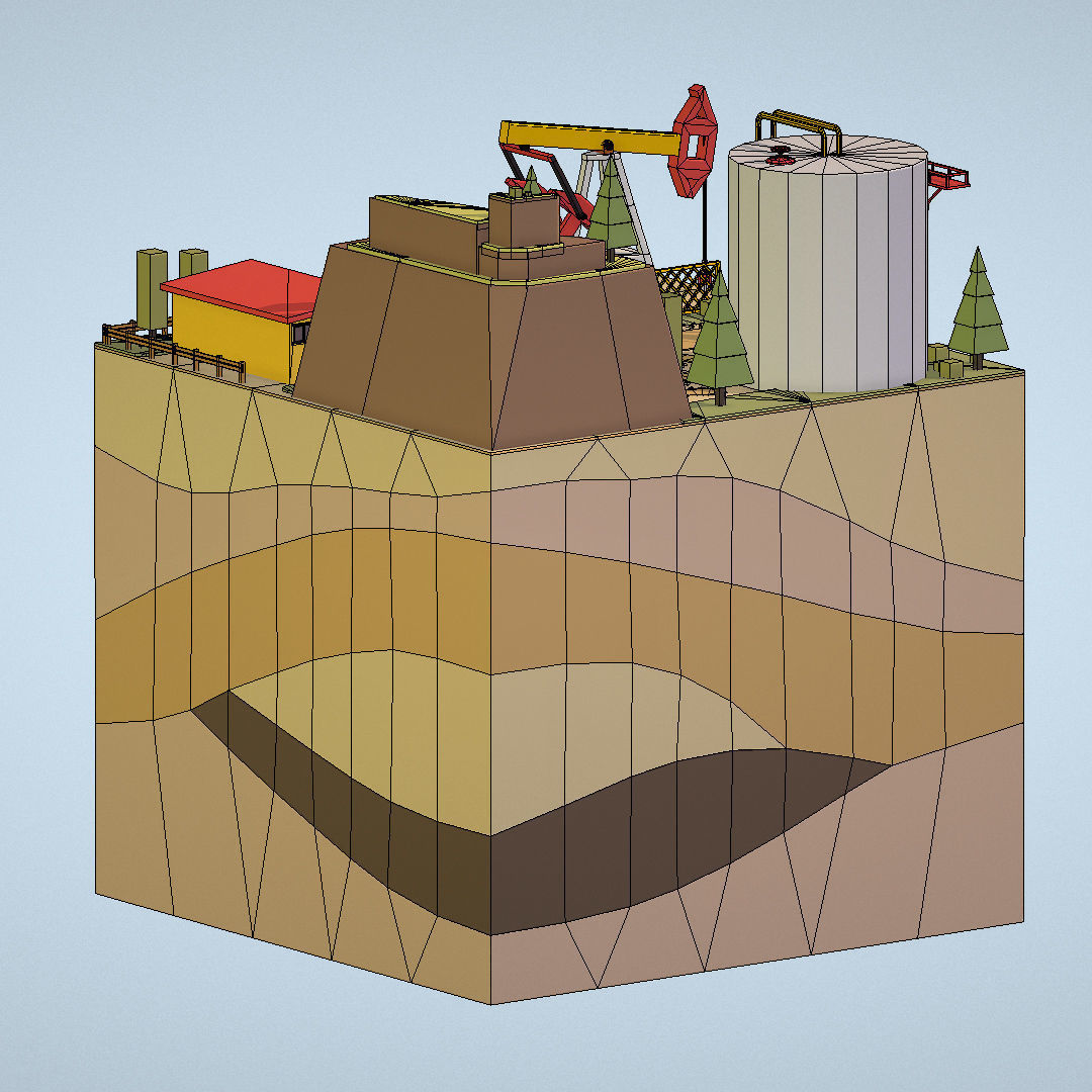 Isometric oil field extracting crude oil Low-poly 3D model_28