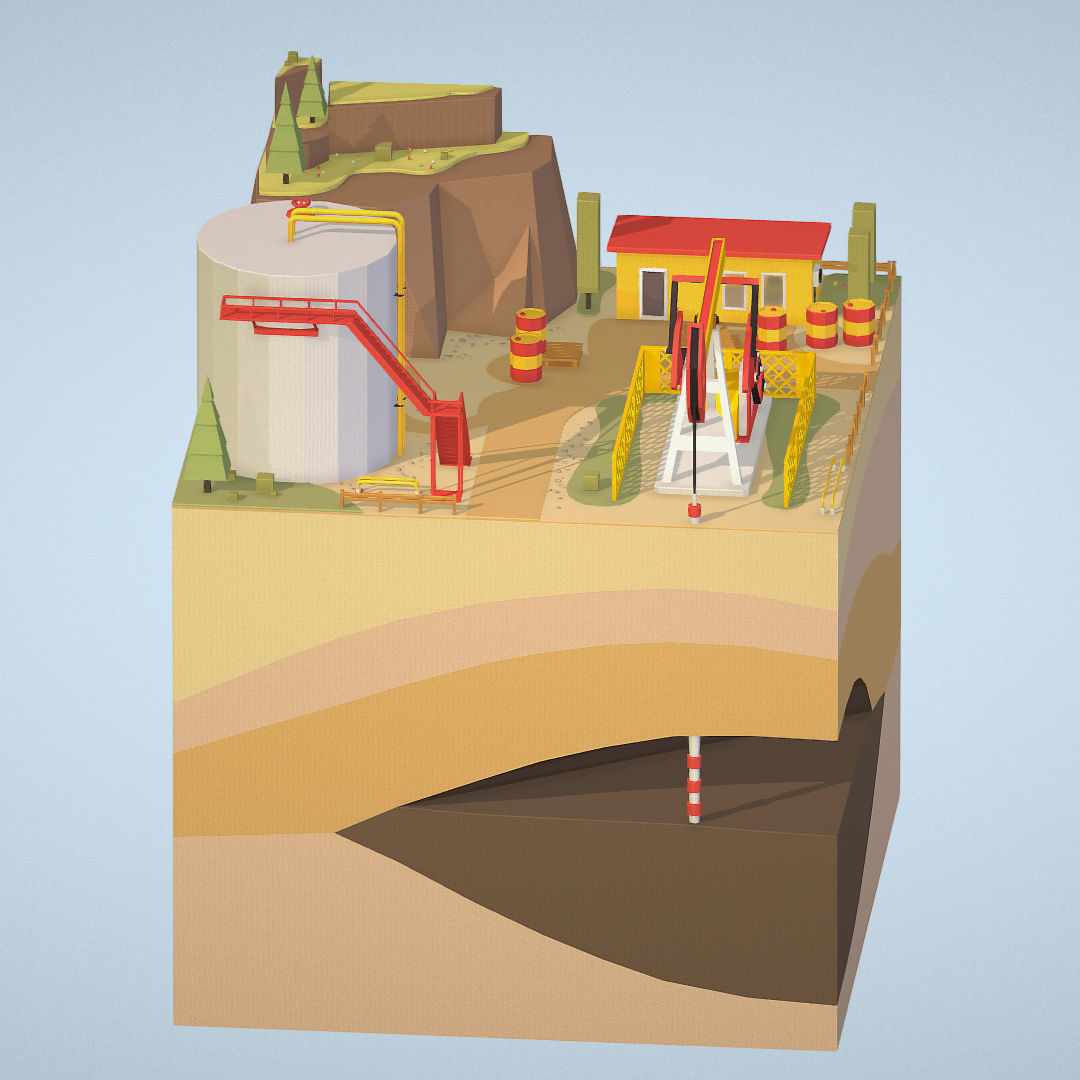 Isometric oil field extracting crude oil Low-poly 3D model_2