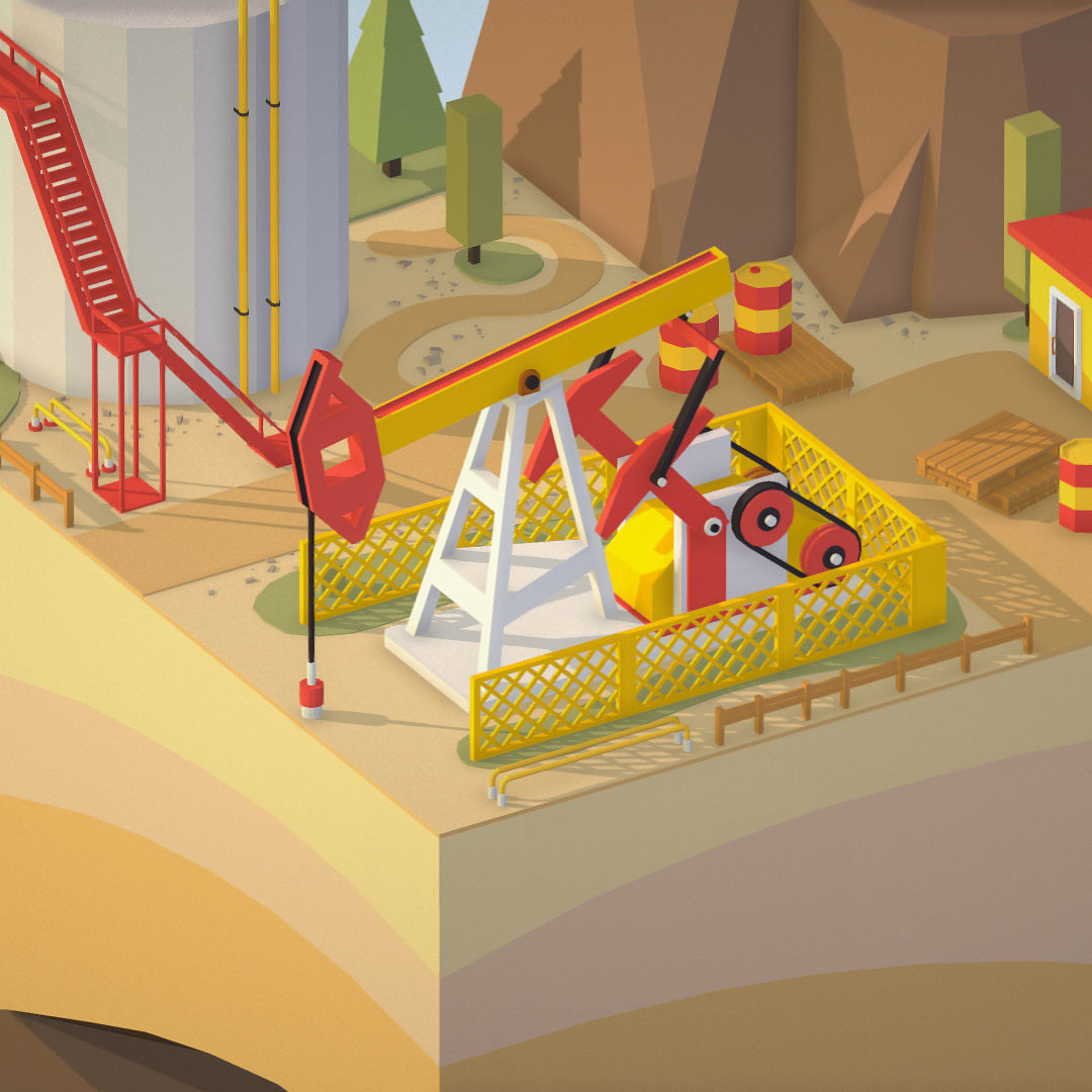 Isometric oil field extracting crude oil Low-poly 3D model_8