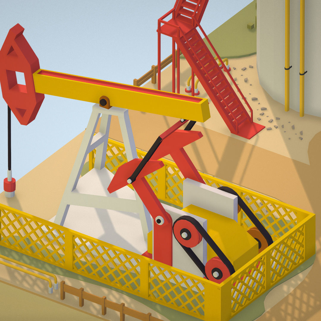 Isometric oil field extracting crude oil Low-poly 3D model_17