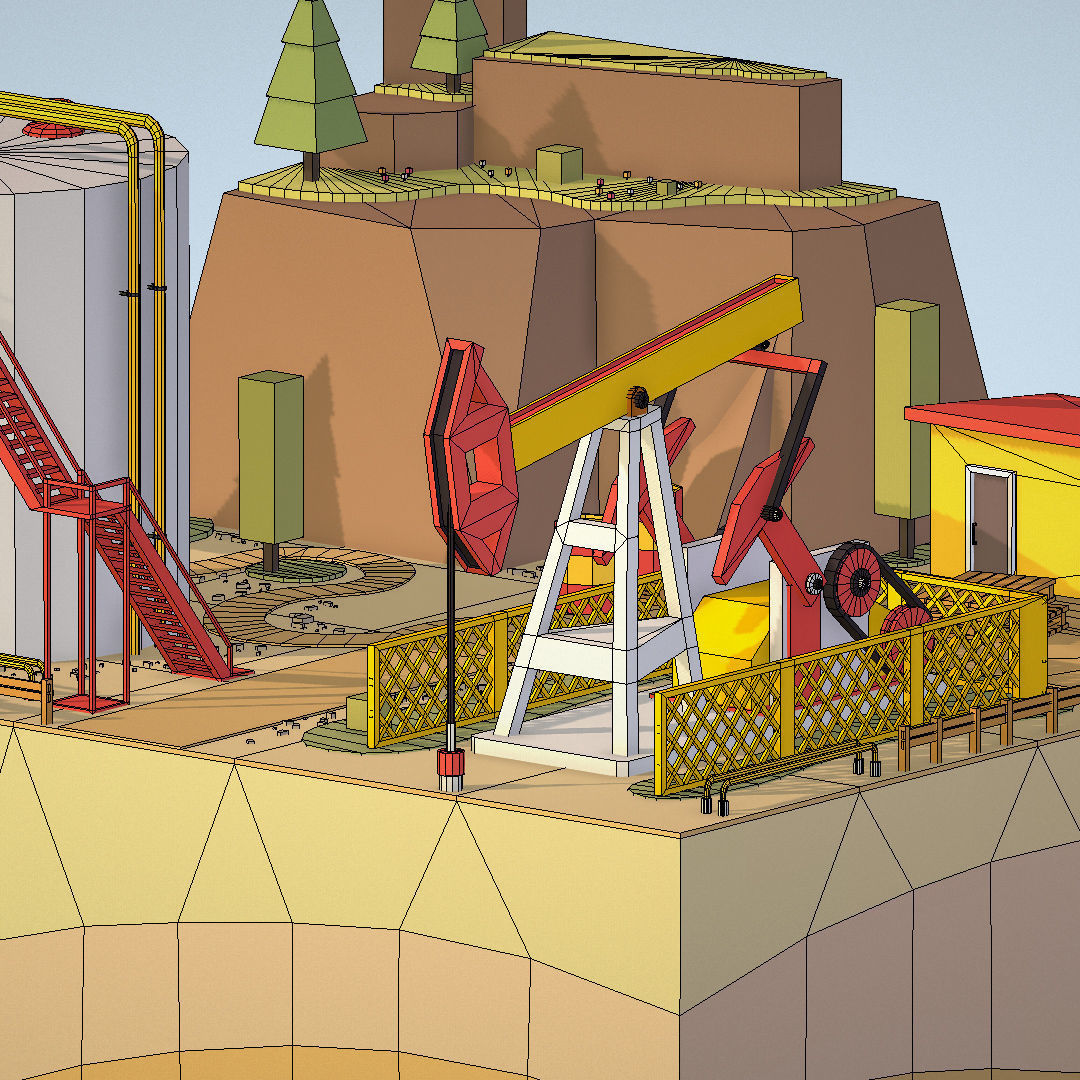 Isometric oil field extracting crude oil Low-poly 3D model_29
