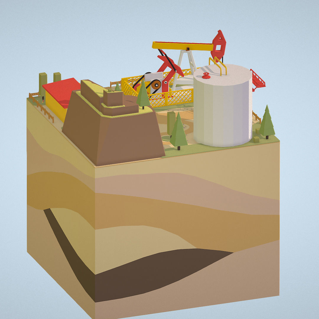 Isometric oil field extracting crude oil Low-poly 3D model_4
