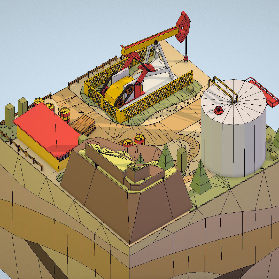 Isometric oil field extracting crude oil Low-poly 3D model_26