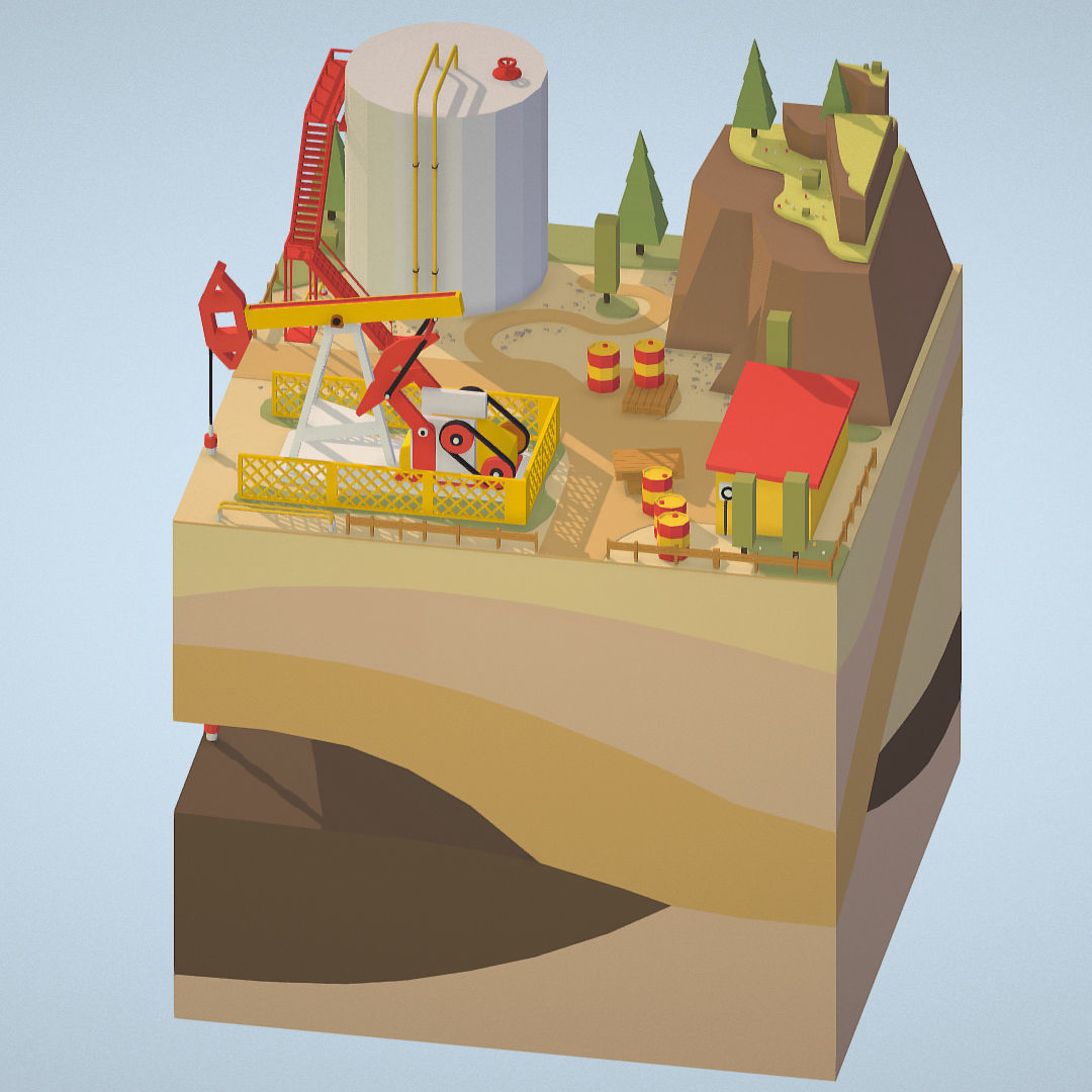 Isometric oil field extracting crude oil Low-poly 3D model_5