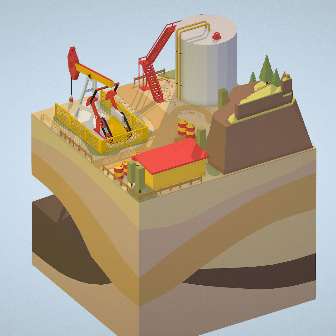 Isometric oil field extracting crude oil Low-poly 3D model_3