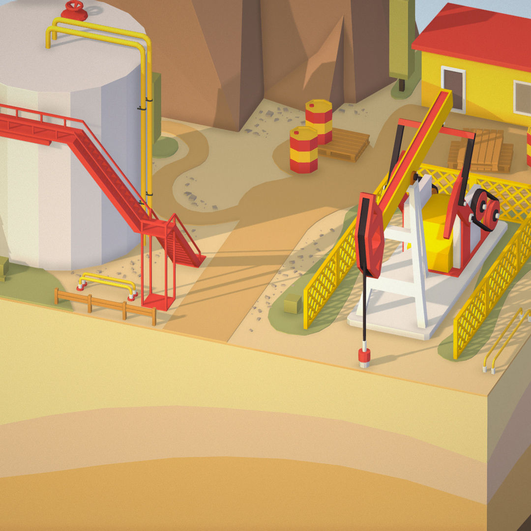 Isometric oil field extracting crude oil Low-poly 3D model_7