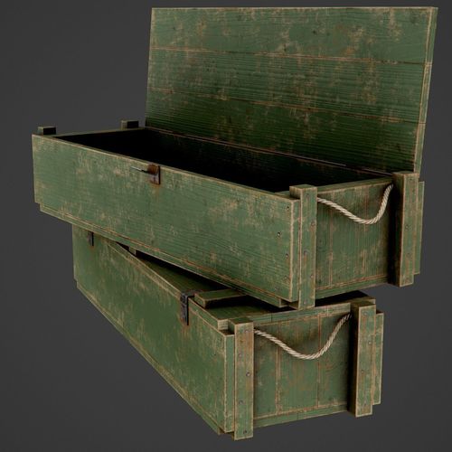 Painted Wooden Ammo Box - PBR Game-Ready Low-poly 3D model