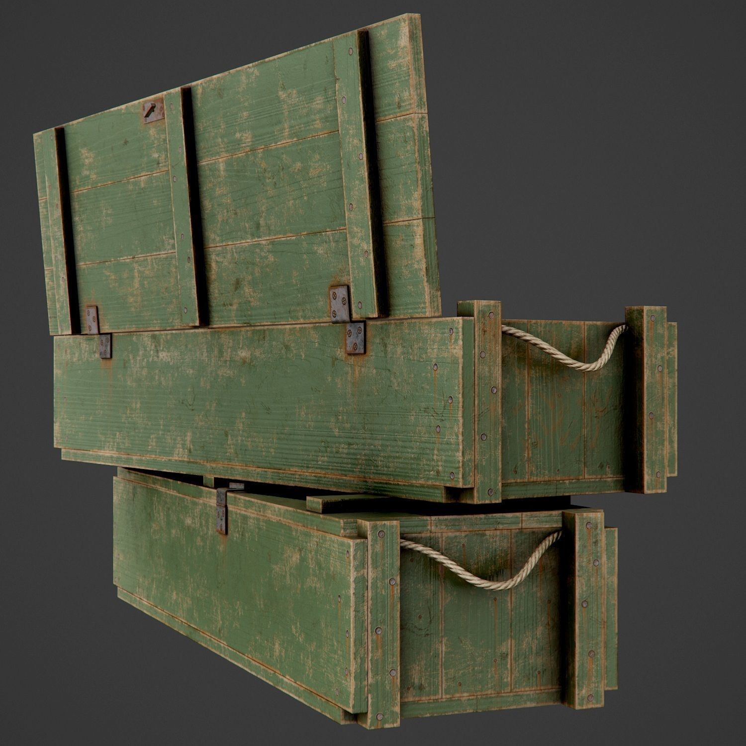 Painted Wooden Ammo Box - PBR Game-Ready Low-poly 3D model_5