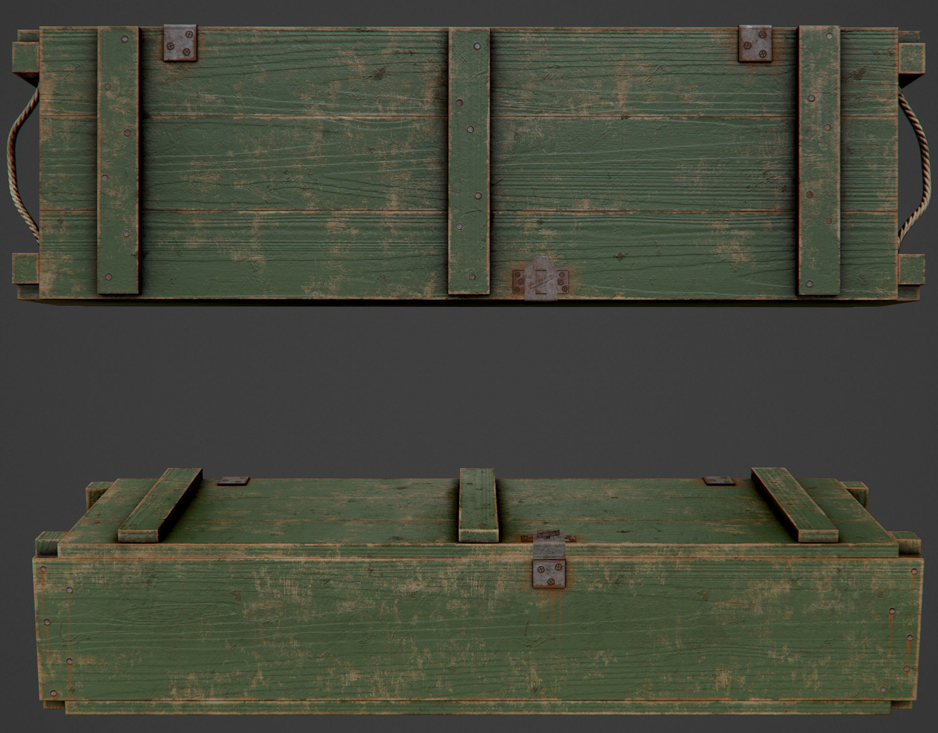 Painted Wooden Ammo Box - PBR Game-Ready Low-poly 3D model_6