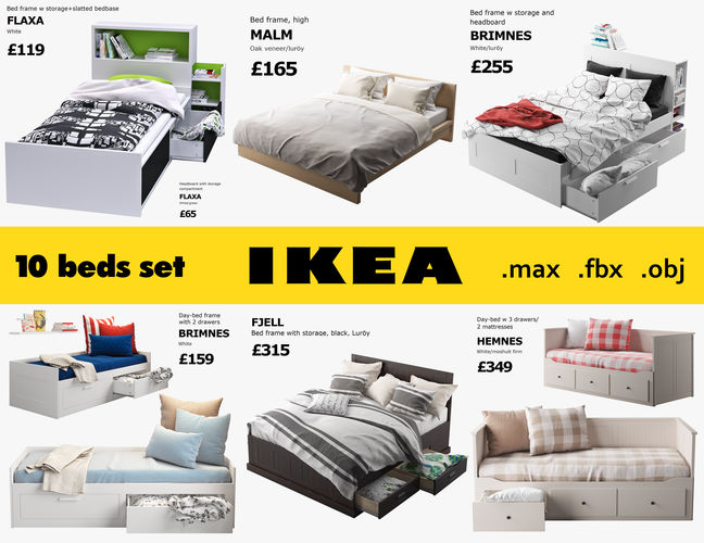 10 beds set Ikea 3D model