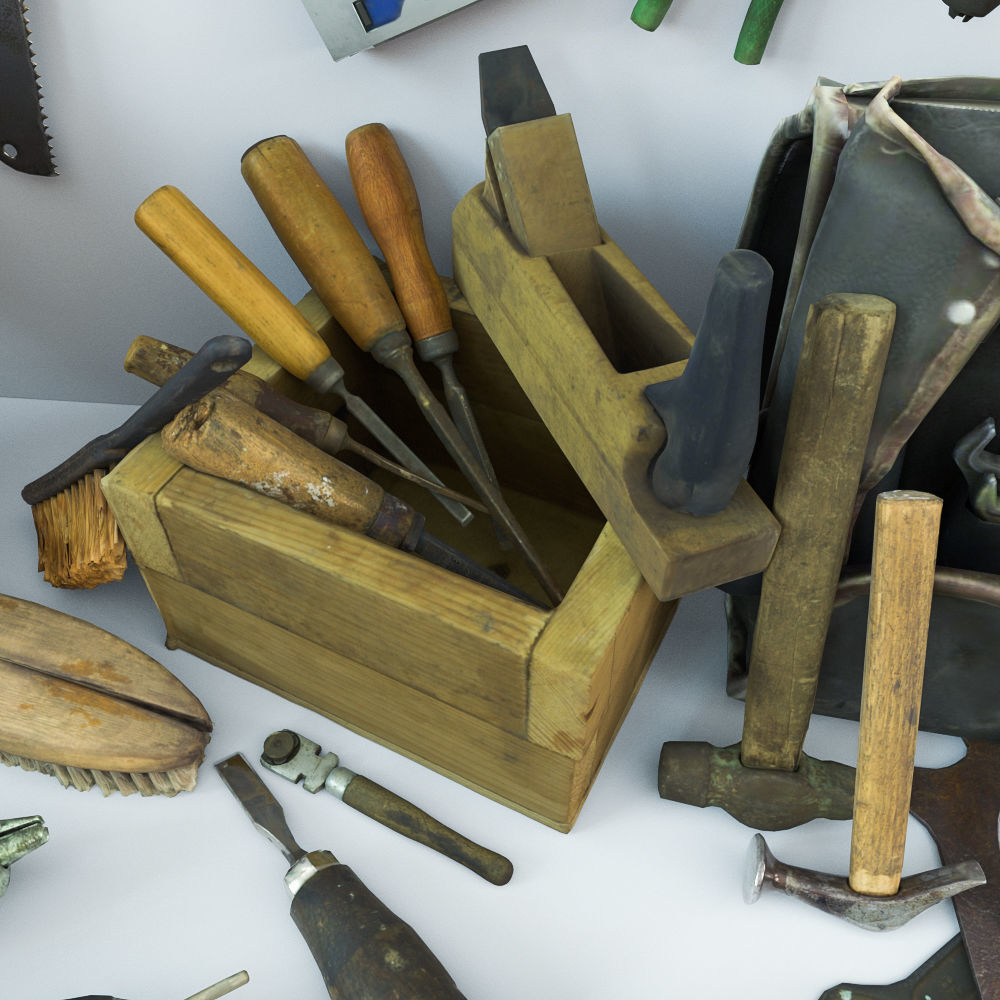 Collection old tools PBR 3D model_5