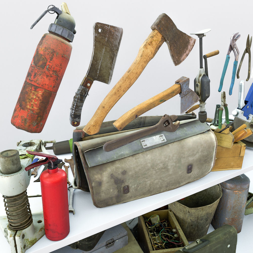 Collection old tools PBR 3D model_9