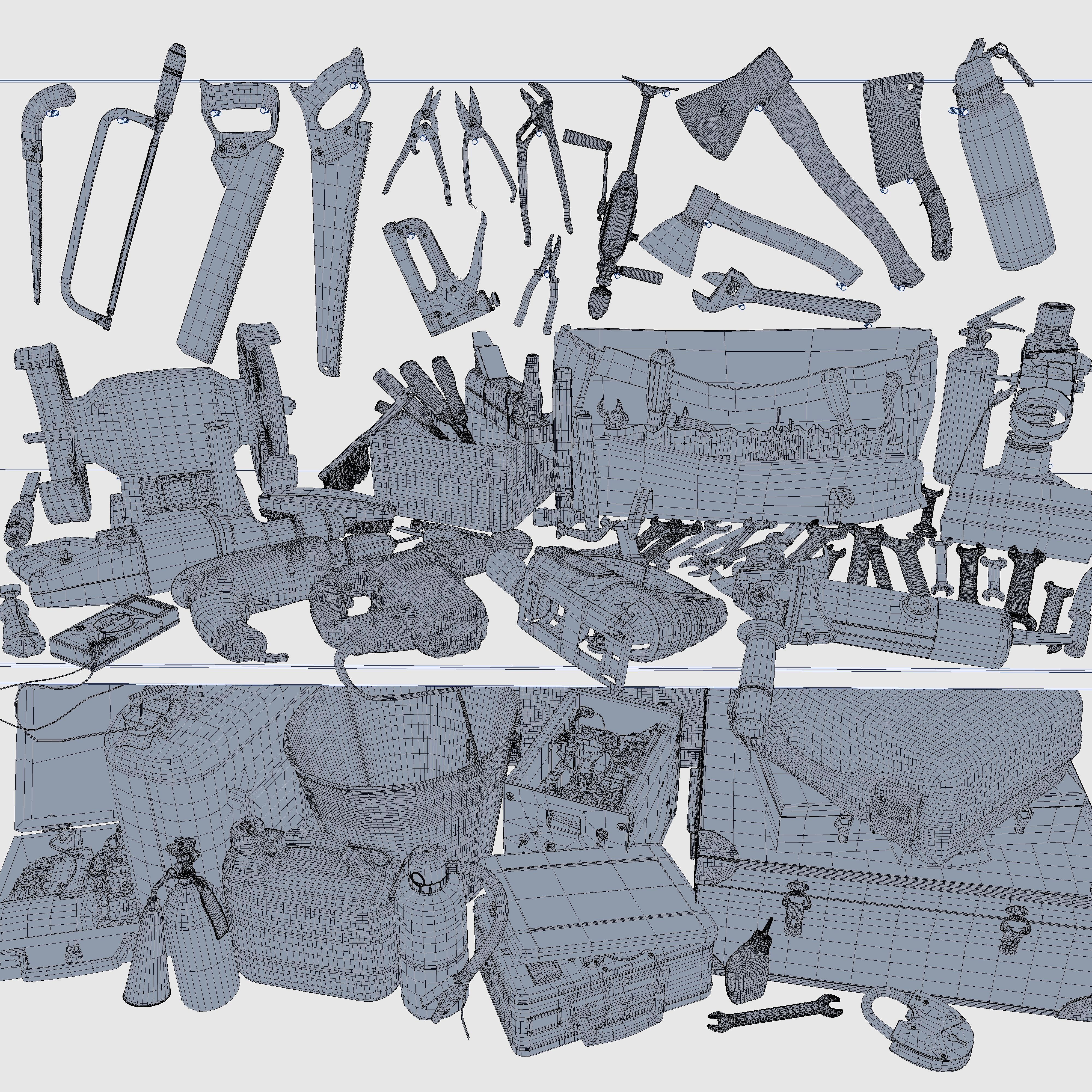 Collection old tools PBR 3D model_1