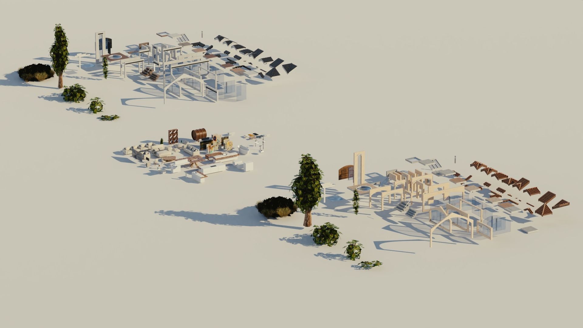 Modular Double Mansion Assets Pack Low-poly 3D model_7