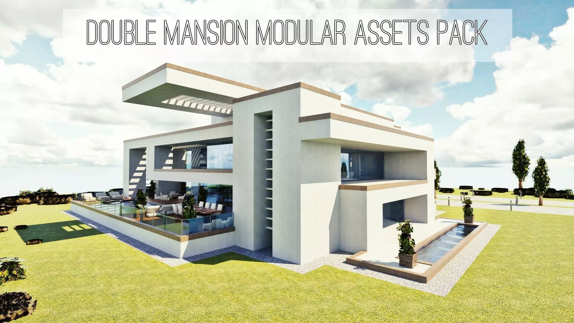 Modular Double Mansion Assets Pack Low-poly 3D model_0