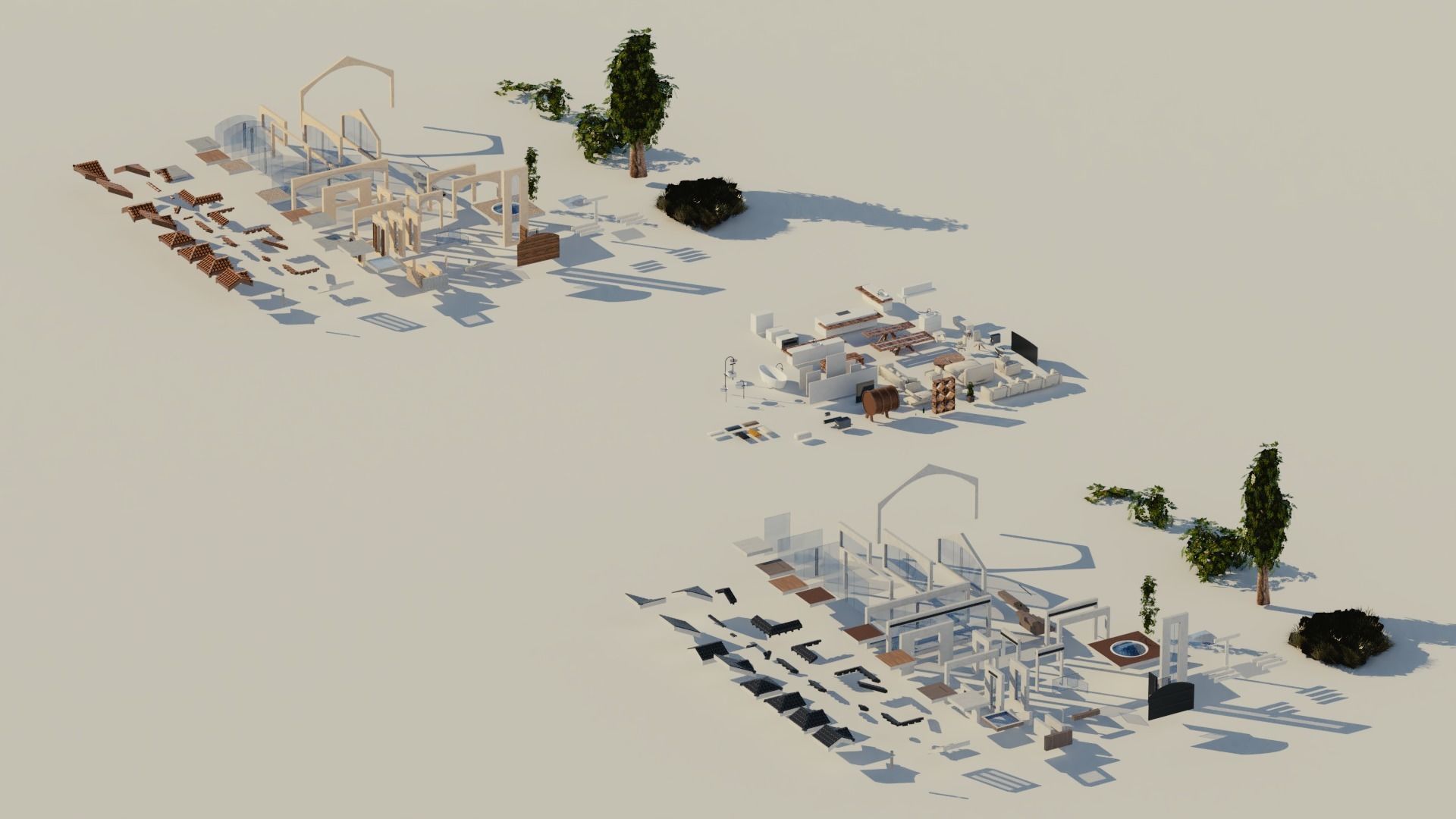 Modular Double Mansion Assets Pack Low-poly 3D model_4