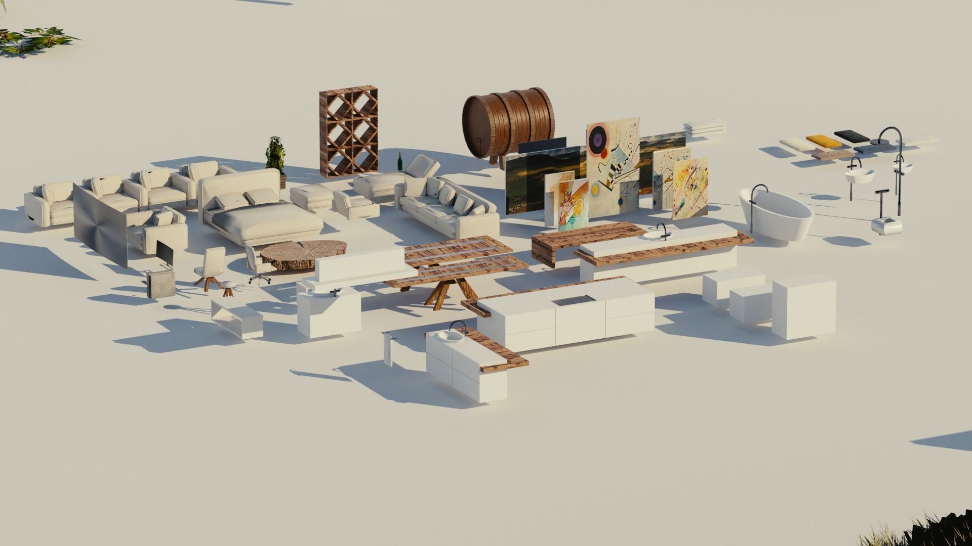 Modular Double Mansion Assets Pack Low-poly 3D model_23