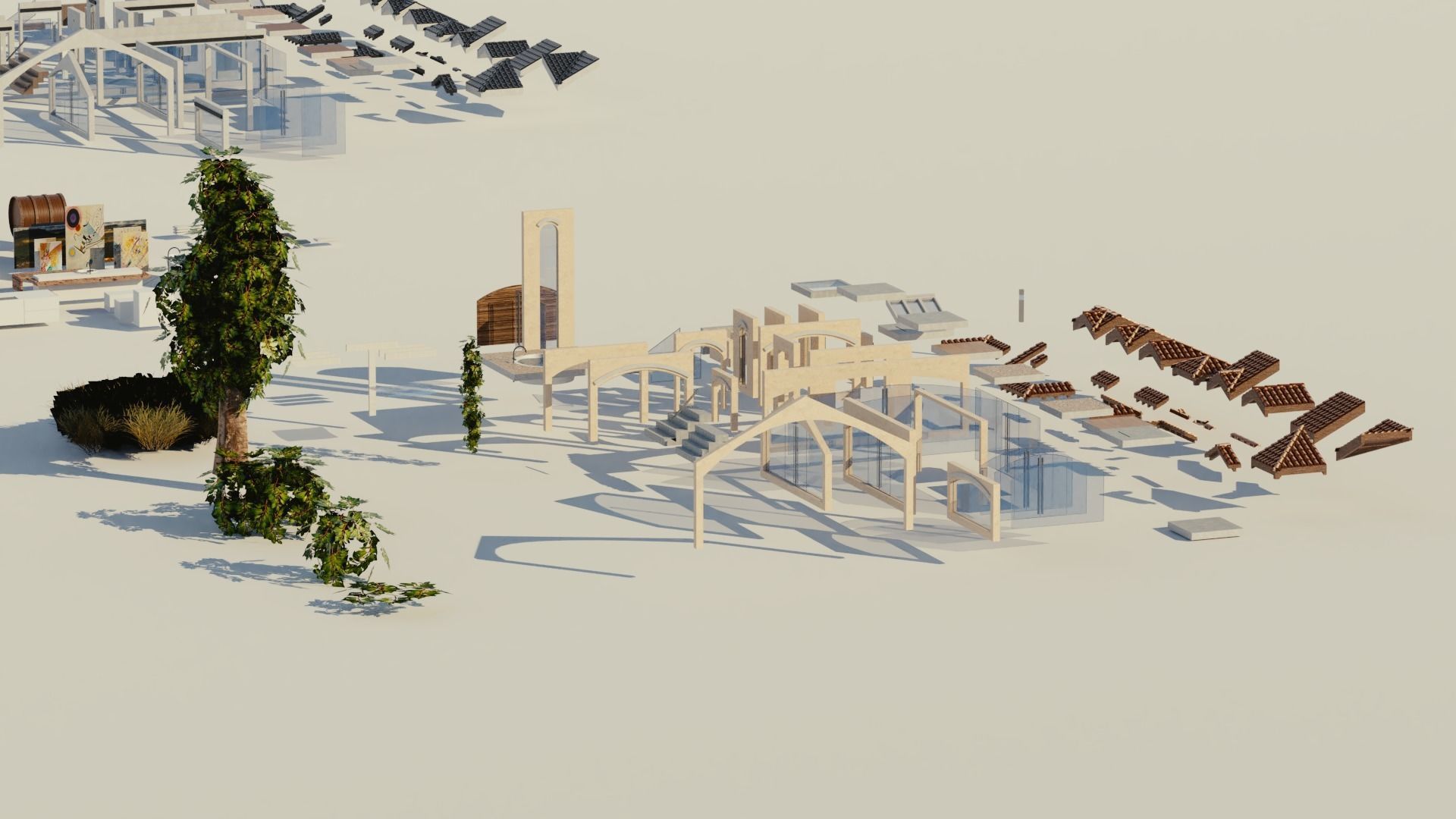 Modular Double Mansion Assets Pack Low-poly 3D model_13