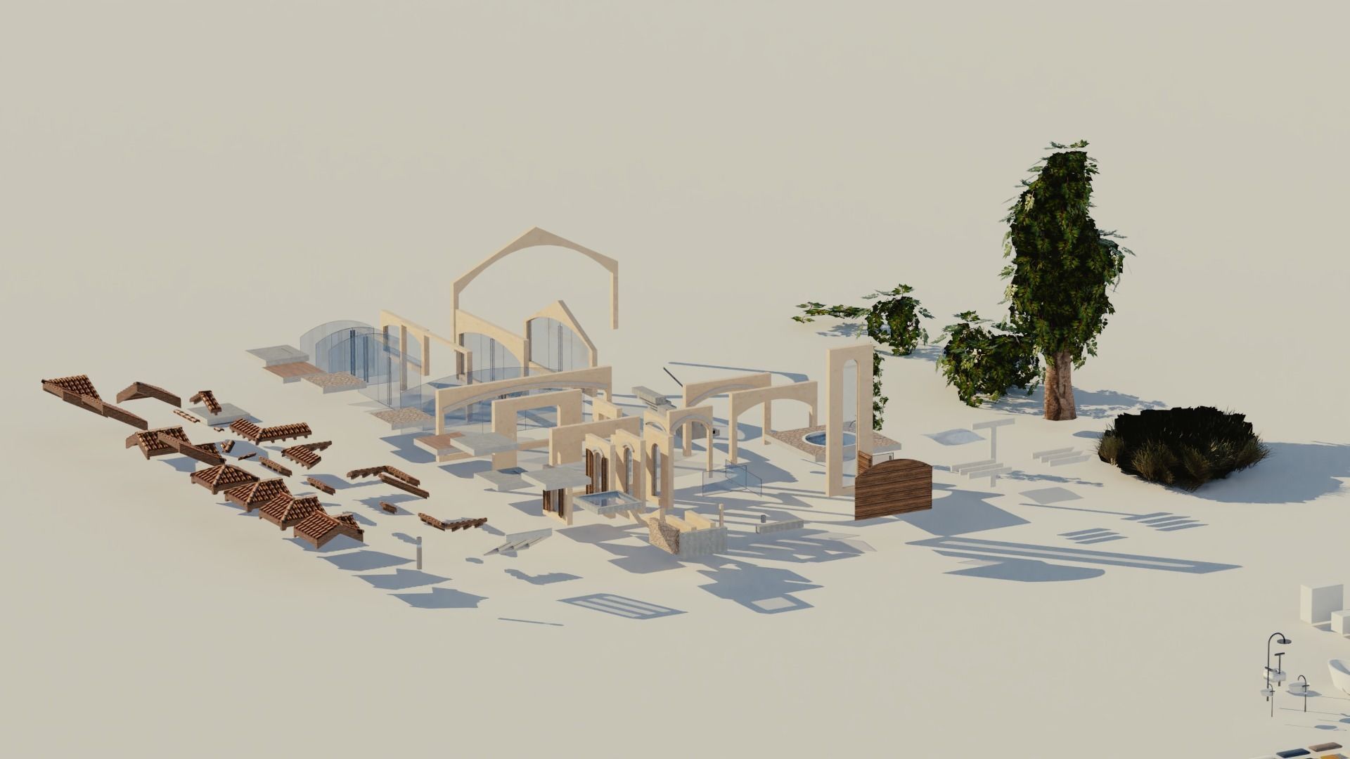 Modular Double Mansion Assets Pack Low-poly 3D model_10