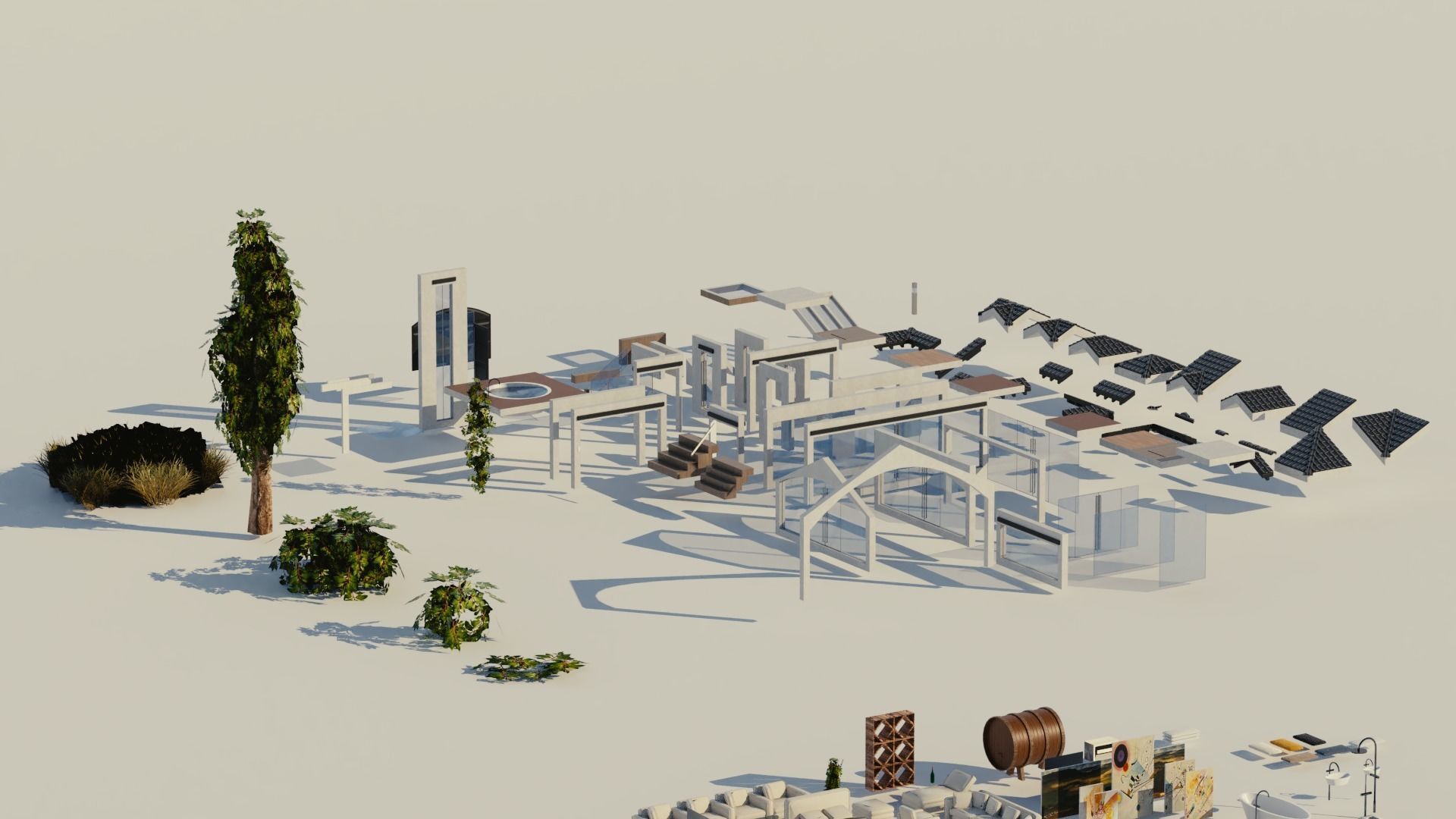 Modular Double Mansion Assets Pack Low-poly 3D model_19