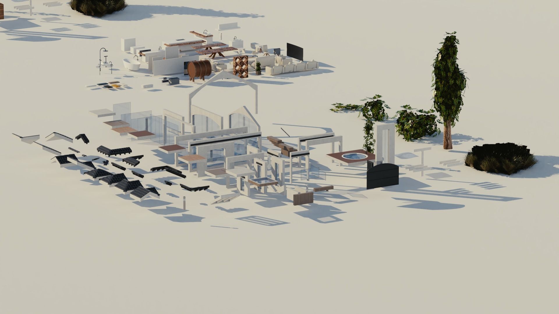 Modular Double Mansion Assets Pack Low-poly 3D model_16