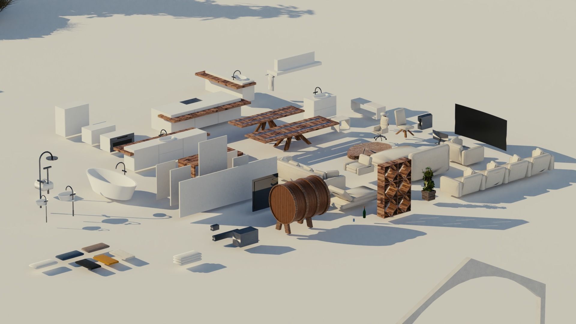 Modular Double Mansion Assets Pack Low-poly 3D model_21