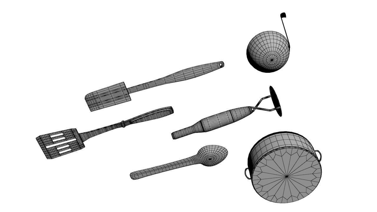 Kitchen Set 5 of utensils Low-poly 3D model_1