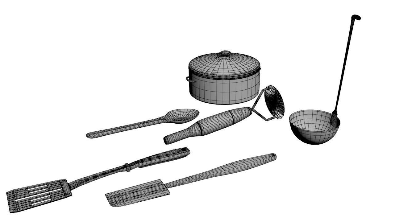 Kitchen Set 5 of utensils Low-poly 3D model_2