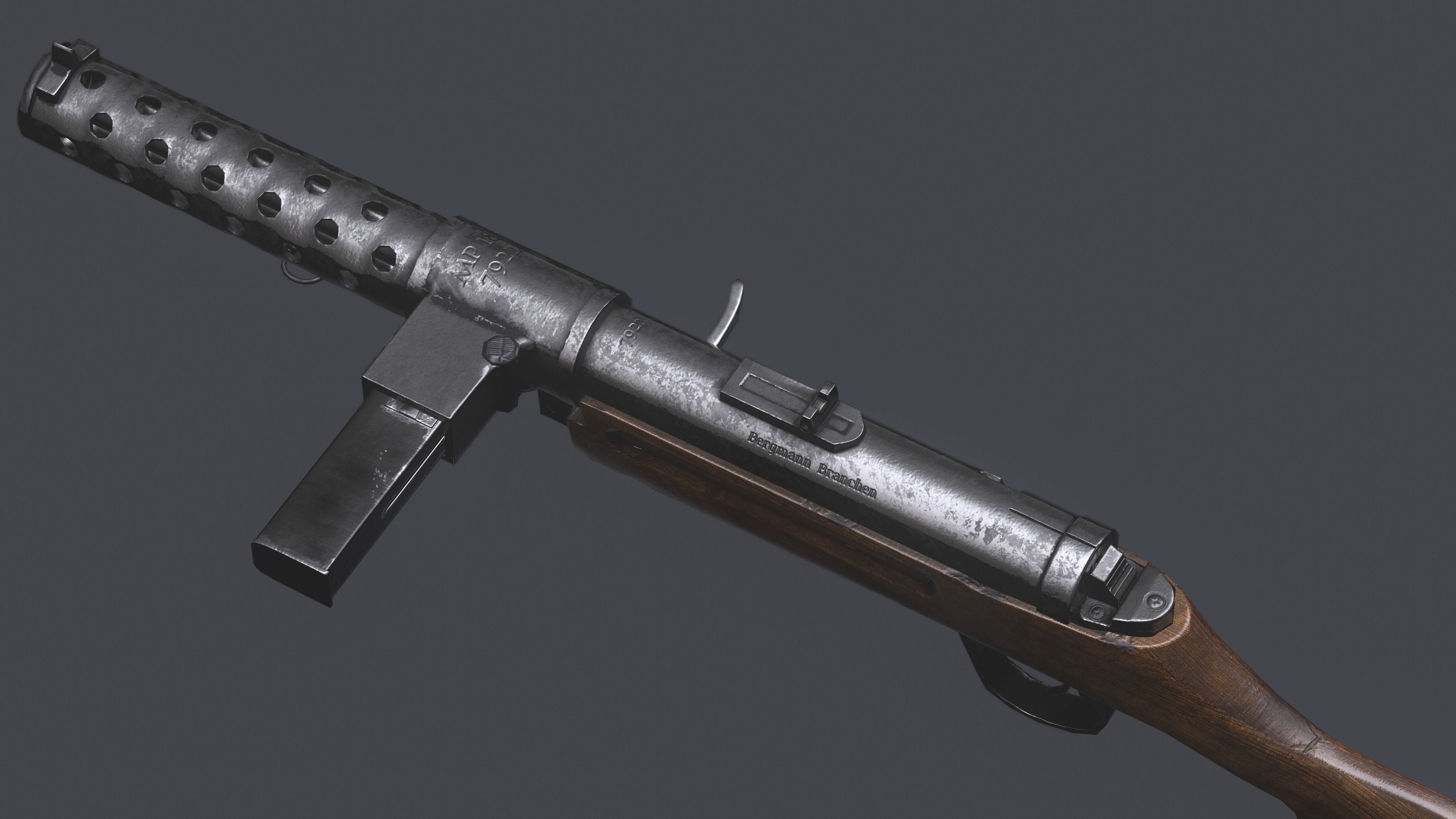 MP 18 German Submachine Game Ready UE4 Unity Low-poly 3D model_2