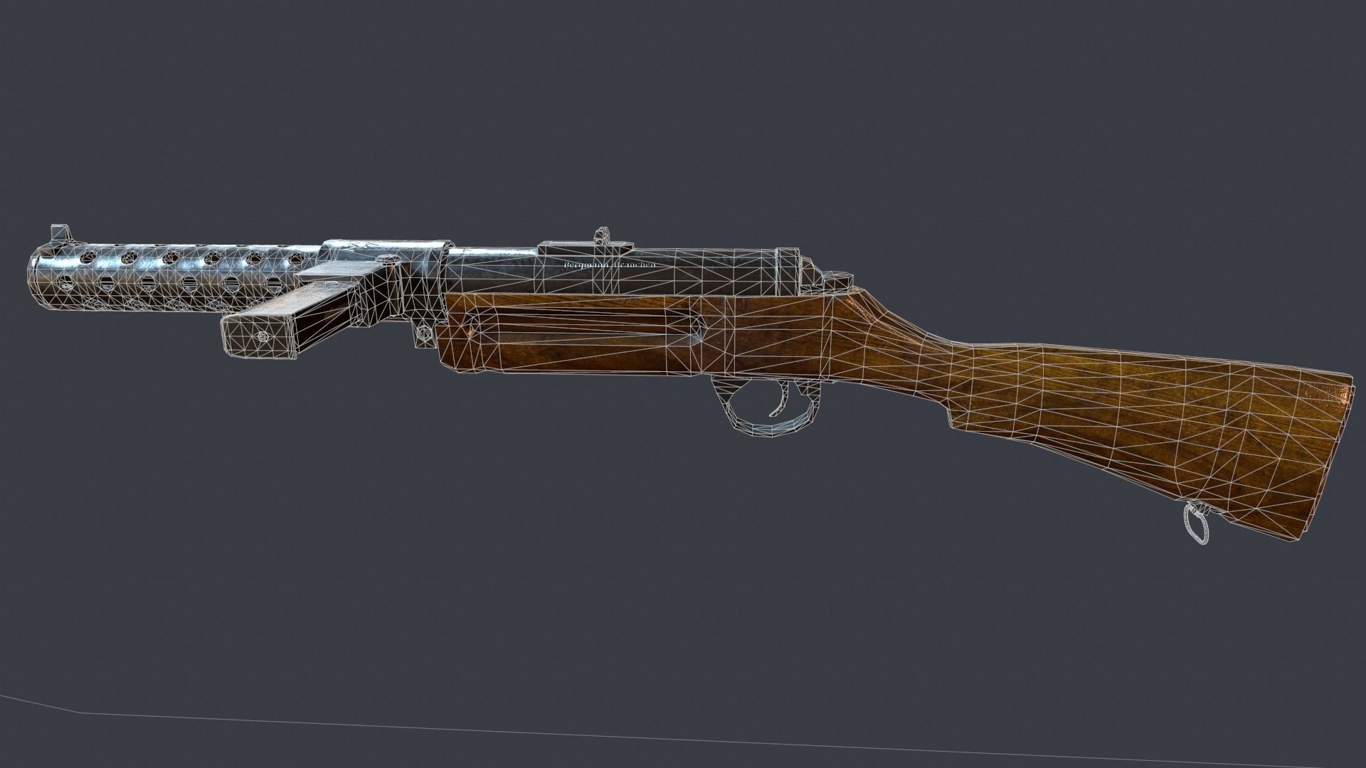 MP 18 German Submachine Game Ready UE4 Unity Low-poly 3D model_10