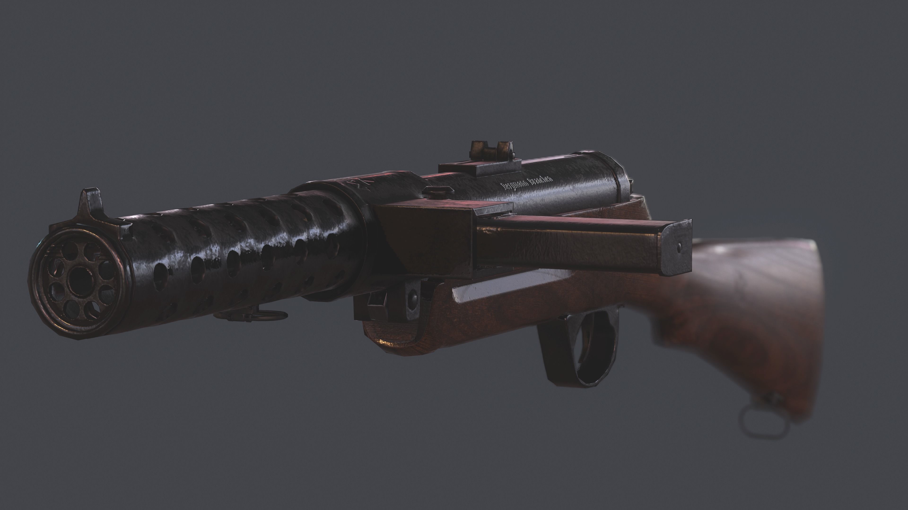 MP 18 German Submachine Game Ready UE4 Unity Low-poly 3D model_5
