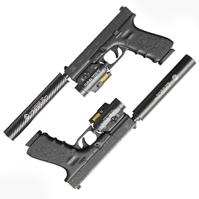 Pistol Glock 17 Gen4 with Flashlight and Silencer 3D model_4