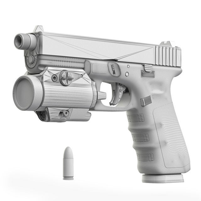 Pistol Glock 17 Gen4 with Flashlight and Silencer 3D model_8