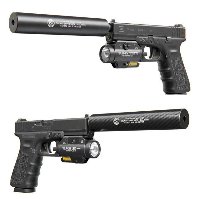 Pistol Glock 17 Gen4 with Flashlight and Silencer 3D model_2