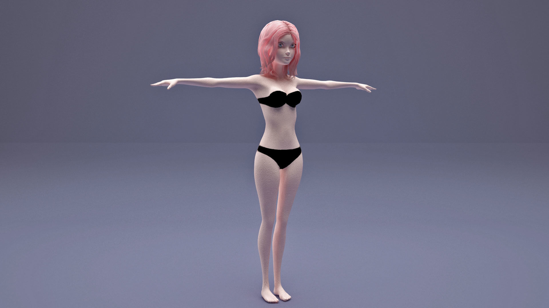 girl in Black Bikini cartoon Low-poly 3D model_1